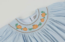 Load image into Gallery viewer, Blue Smocked Pumpkin Bishop Dress