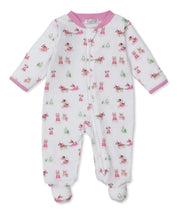 Load image into Gallery viewer, Kissy Kissy’s Pink Puppies Sleigh Riding Fun Pima Cotton Footie