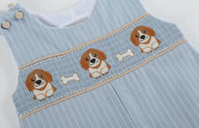 Load image into Gallery viewer, Light Blue Puppy Smocked Overalls