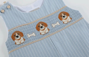 Light Blue Puppy Smocked Overalls