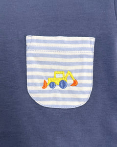 Long Sleeve Steel Blue Shirt-Small Pocket Construction Embroidery