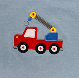 Blue Top with Tow Truck Appliqué & Red Shorts Set in