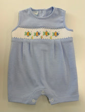 Load image into Gallery viewer, Petit Bebe’s Hand Smocked Blue Striped Fish Jon Jon-Pima Cotton