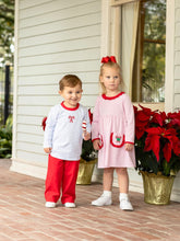 Load image into Gallery viewer, Light Blue Striped Shirt &amp; Red Pants Set-Candy Cane Embroidery
