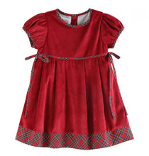 Load image into Gallery viewer, Red Velvet Christmas Plaid Bow Dress
