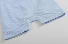 Load image into Gallery viewer, Blue Gingham Smocked Bunny Shortall