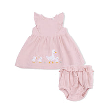 Load image into Gallery viewer, Angel Dear Lotus Flower Ducklings Pink Ruffle Sleeve Dress &amp; Bloomer Set
