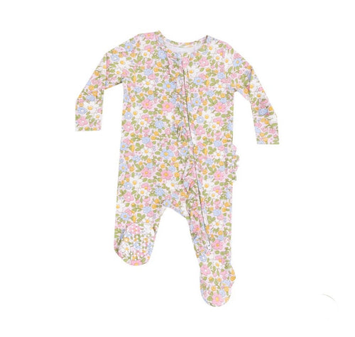 2 WAY ZIPPER RUFFLE FRONT FOOTIE - BUBBLY BABY CALICO