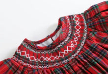 Load image into Gallery viewer, Red Christmas Plaid Smocked Bishop