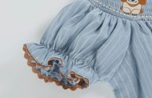 Load image into Gallery viewer, Light Blue Puppy Smocked Bishop Dress