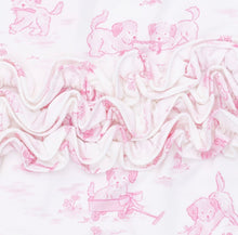Load image into Gallery viewer, Angel Dear Puppy Toile Pink 2 Way Ruffle Back Zipper Pajama Footie