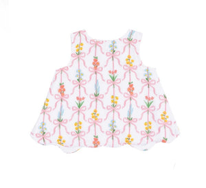 Ribbon Bouquets Scallop Open Back Top with Bloomer Set