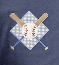 Load image into Gallery viewer, Steel Blue Long Sleeve Baseball Diamond Bats &amp; Ball Appliqué Shirt