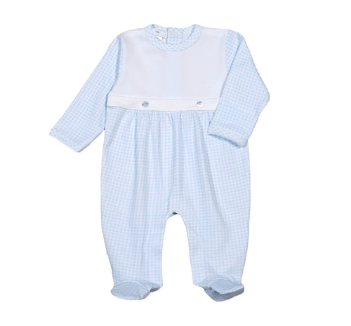 BLUE GINGHAM TWO BUTTON FOOTIE