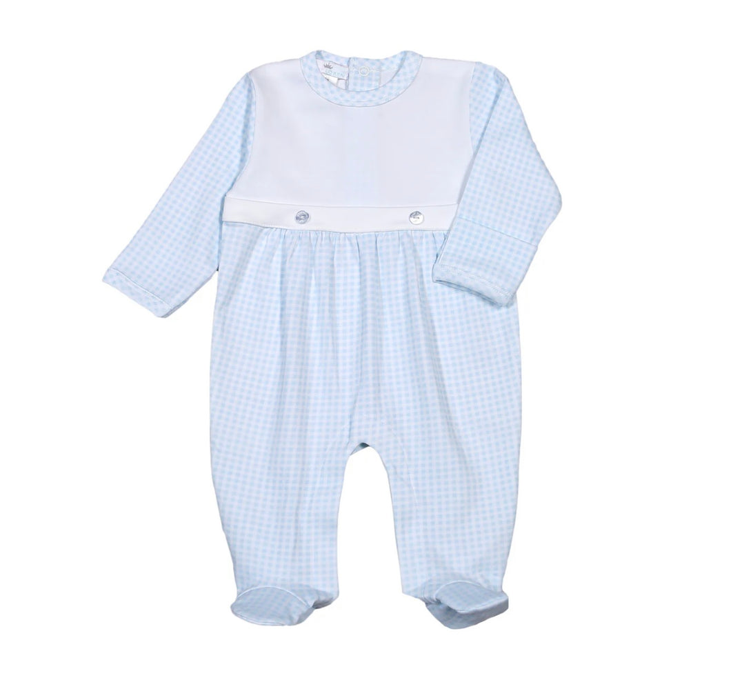 BLUE GINGHAM TWO BUTTON FOOTIE
