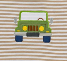 Load image into Gallery viewer, Striped Tan Top with Jeep Appliqué &amp; Khaki Shorts Set