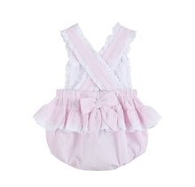 Load image into Gallery viewer, Pink Seersucker Easter Bunny Ruffle Romper
