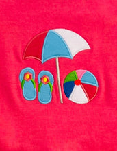 Load image into Gallery viewer, Pink Top with Beach Appliqué &amp; Turquoise Polka Dot Shorts Set