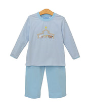 Load image into Gallery viewer, Striped Light Blue Shirt &amp; Light Blue Pants Set-Nativity Embroidery