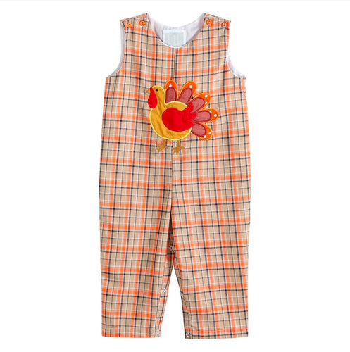 Boys Brown & Orange Emb. Turkey Overalls