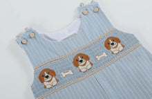 Load image into Gallery viewer, Light Blue Puppy Smocked Overalls