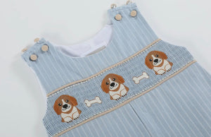 Light Blue Puppy Smocked Overalls