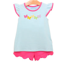 Load image into Gallery viewer, Blue &amp; Pink Butterfly with Scalloped Shorts Set