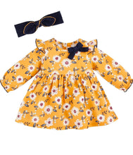 Load image into Gallery viewer, Girls Flannel Yellow Flower Dress With Headband Set