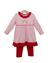 Load image into Gallery viewer, Girls Pink Striped with Red Ruffles Pants Set-Gingerbread Appliqué