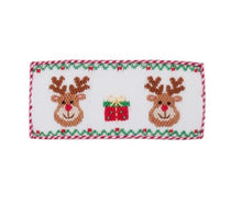 Load image into Gallery viewer, Hand Smocked Reindeer Face Long Sleeve White Knit Shirt with Green Corduroy Pants Set