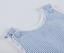 Load image into Gallery viewer, Classic Dark Navy Blue Seersucker Bubble Romper
