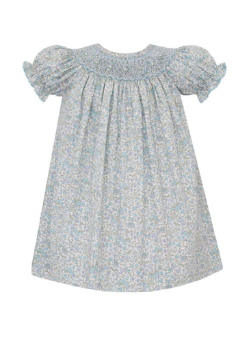 Girls Hand Smocked Blue Liberty Floral Bishop Dress