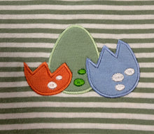Load image into Gallery viewer, Long Sleeve Striped Sage Green Shirt-Dinosaur Eggs Appliqué