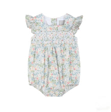 Load image into Gallery viewer, Pink Floral Smocked Flutter Romper