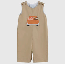 Load image into Gallery viewer, Light Brown Pumpkin Football &amp; Truck Appliqué Overalls