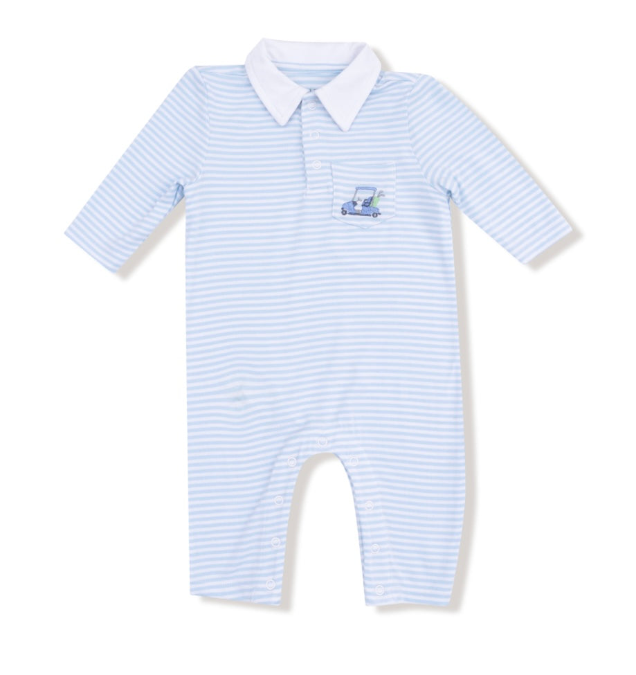 Baby Golf Carts-Blue-Polo Romper