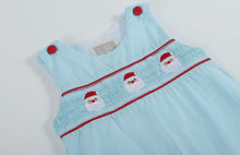 Load image into Gallery viewer, Light Blue Santa Smocked Overalls