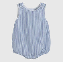 Load image into Gallery viewer, Classic Dark Navy Blue Seersucker Bubble Romper