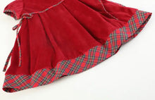 Load image into Gallery viewer, Red Velvet Christmas Plaid Bow Dress