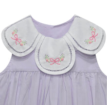Load image into Gallery viewer, Purple Anna Mae Bubble-Violent Vines with Pink Bow Embroidery