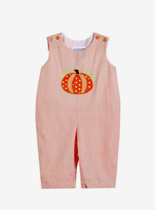 Boys Orange Striped Pumpkin Design Overalls