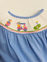 Load image into Gallery viewer, Golf Blue Stripe Knit Bishop Dress