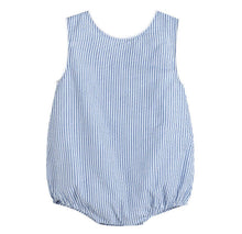 Load image into Gallery viewer, Classic Dark Navy Blue Seersucker Bubble Romper