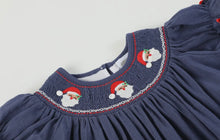 Load image into Gallery viewer, Navy Blue Smocked Santa Bishop