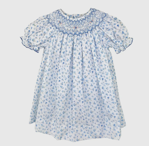 Bishop Smocked Blue Floral Short Sleeve Dress with Matching Floral Bloomers