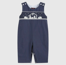 Load image into Gallery viewer, Dark Blue Smocked Nativity Overalls