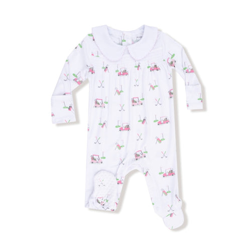 Baby Golf Carts Pink Smocked Peter Pan Collar Snap Footie