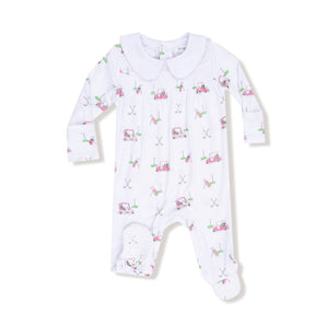 Baby Golf Carts Pink Smocked Peter Pan Collar Snap Footie