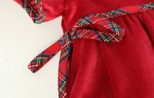 Load image into Gallery viewer, Red Velvet Christmas Plaid Bow Dress