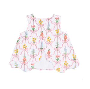 Ribbon Bouquets Scallop Open Back Top with Bloomer Set